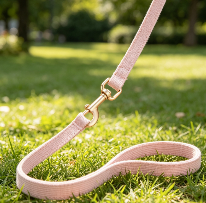 Soft Corduroy Dog Leash With Non-Slip Grip And Gold-Tone Hook - Image 2