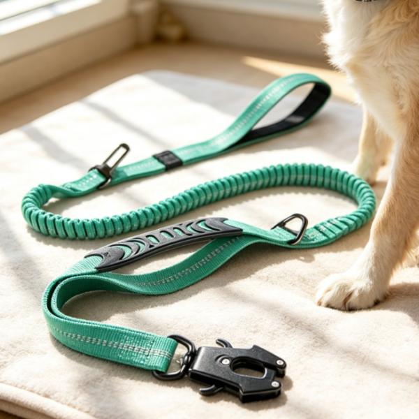 Tactical Dog Leash With Shock-Absorbing Bungee And Dual Handles