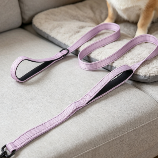 Dual-Handle Dog Leash With Reflective Stitching For Large Dogs