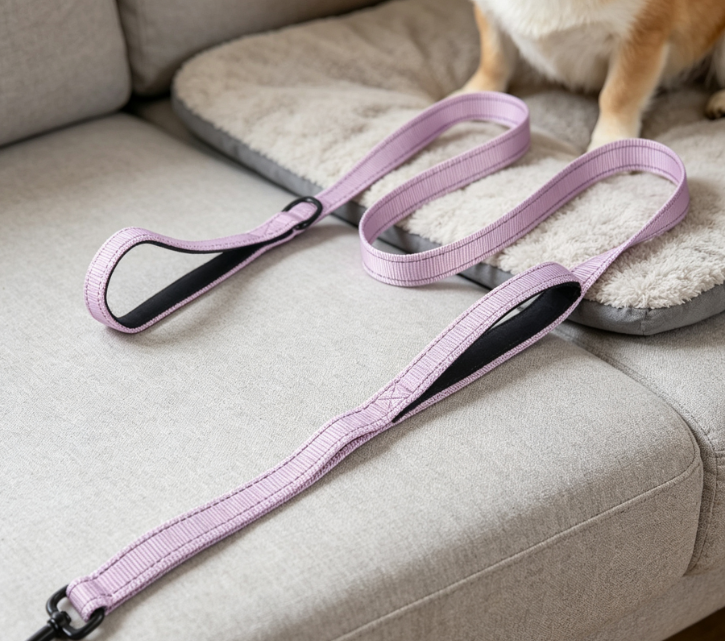 Dual-Handle Dog Leash With Reflective Stitching For Large Dogs