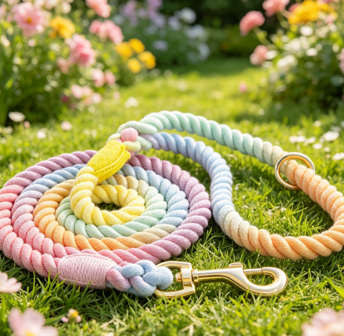 Hand-Woven Cotton Leash With Gold-Tone Metal Hardware - Image 2