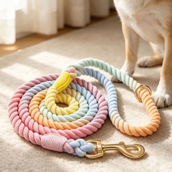 Hand-Woven Cotton Leash With Gold-Tone Metal Hardware