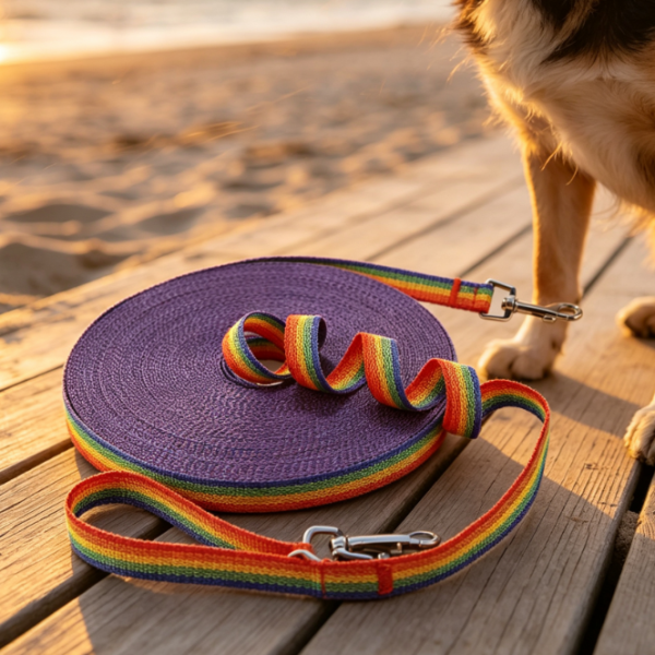 Long Rainbow-Colored Leash For Recall And Agility Training