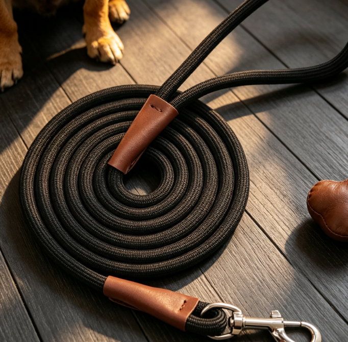 Heavy-Duty Nylon Rope Leash With Leather Reinforcement
