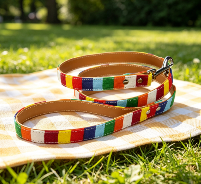 Colorful Striped Canvas Training Leash With Comfortable Grip - Image 2