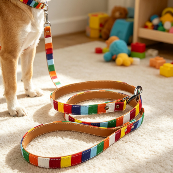 Colorful Striped Canvas Training Leash With Comfortable Grip