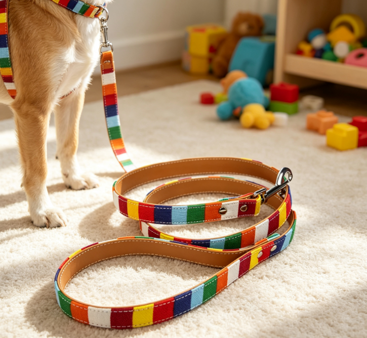 Colorful Striped Canvas Training Leash With Comfortable Grip