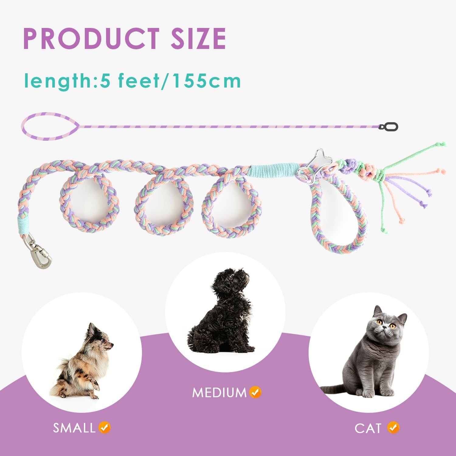 Hand-Woven Cotton Rope Leash With Locking Clasp And Comfort Grip - Image 2