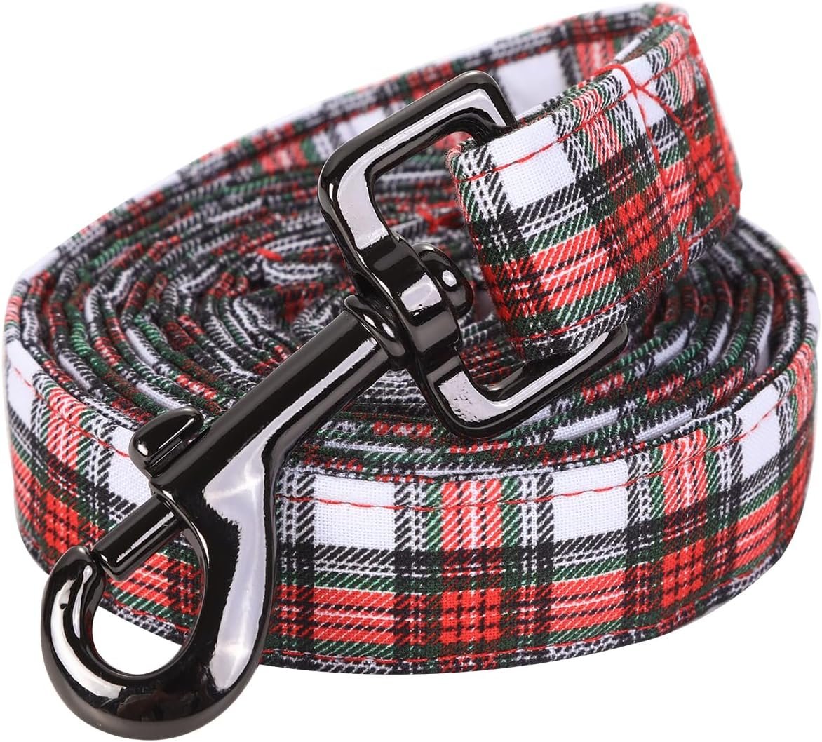 Red Plaid Print Cotton Holiday Leash