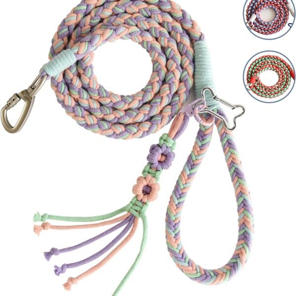 Hand-Woven Cotton Rope Leash With Locking Clasp And Comfort Grip
