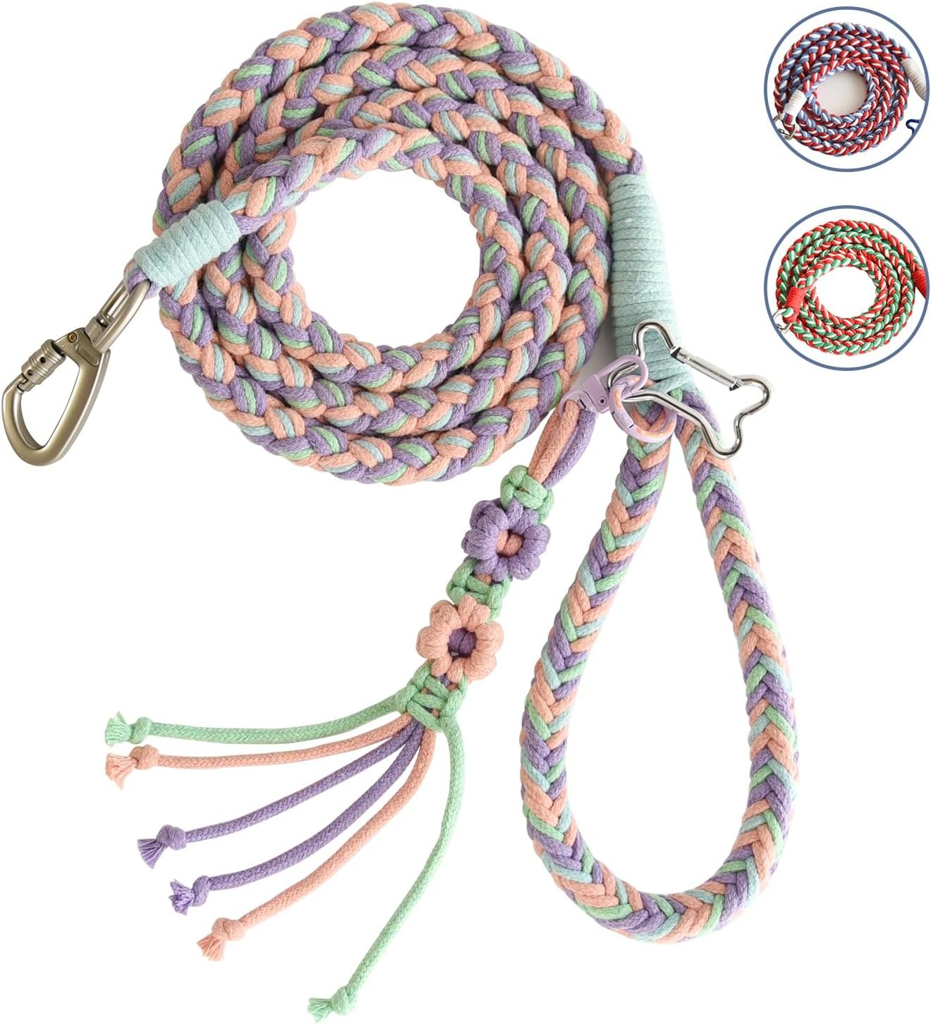 Hand-Woven Cotton Rope Leash With Locking Clasp And Comfort Grip