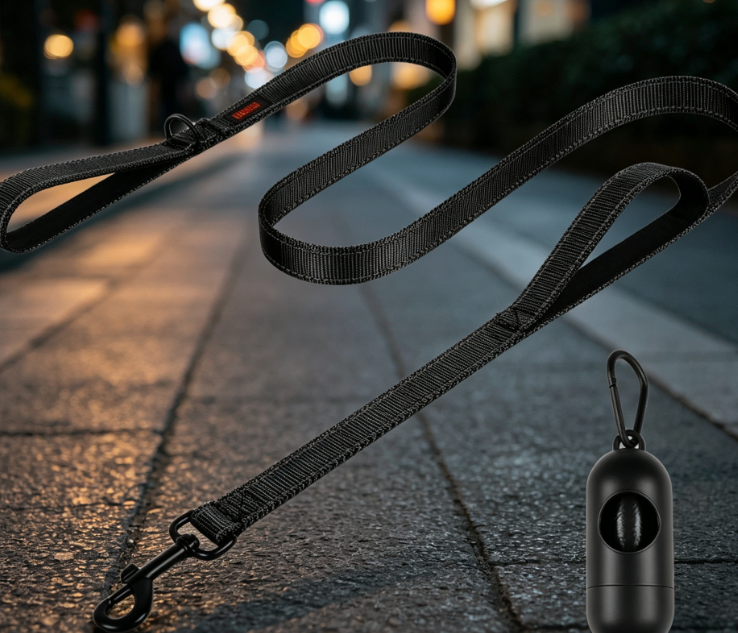 Heavy-Duty, Shock-Absorbing Dog Leash With Dual Handles And Reflective Details - Image 2