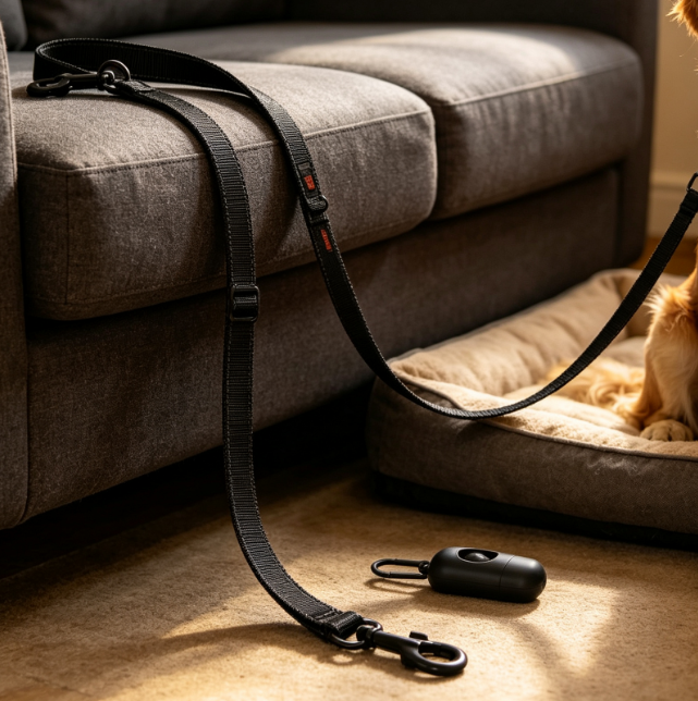 Heavy-Duty, Shock-Absorbing Dog Leash With Dual Handles And Reflective Details