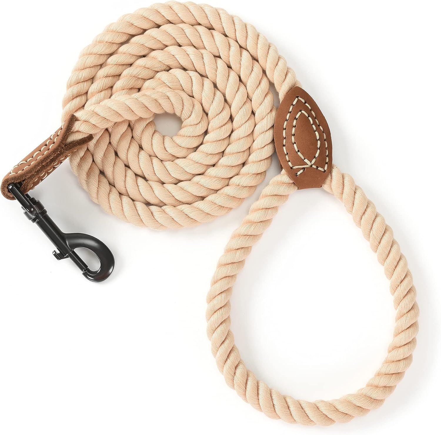 Cotton Rope Leash With Leather Connectors And Heavy-Duty Metal Clasp