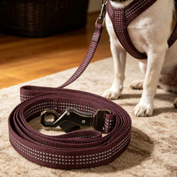 Durable Nylon Leash With Dual Handles And Metal Snap Hook