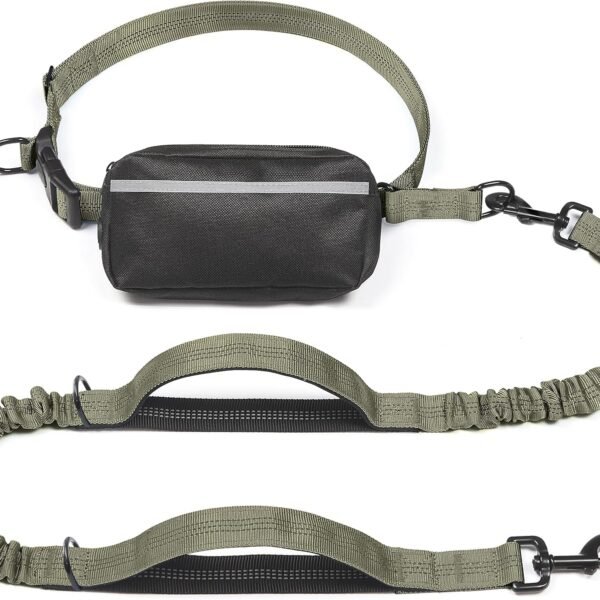 Hands-Free Leash With Storage Pouch, Dual Handles, And Elastic Shock Absorption