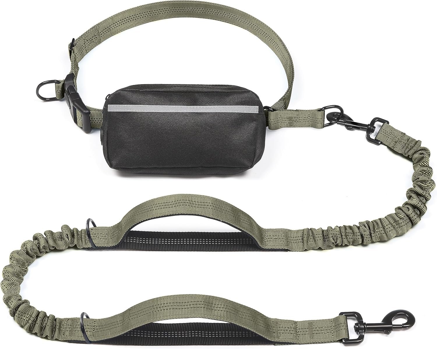 Hands-Free Leash With Storage Pouch, Dual Handles, And Elastic Shock Absorption